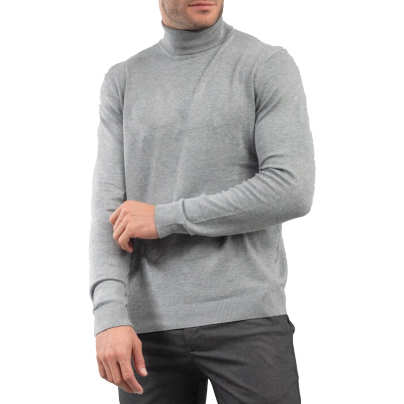 Vittorio Basic Turtleneck Sweater In Viscose Fabric-Light Grey Vittorio Basic Turtleneck Sweater In Viscose Fabric-Light Grey