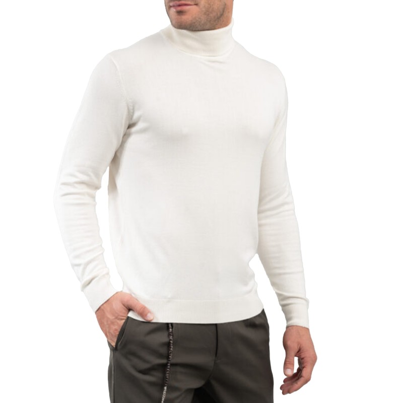 Vittorio Basic Turtleneck Sweater In Viscose Fabric-White Vittorio Basic Turtleneck Sweater In Viscose Fabric-White