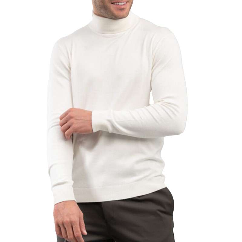 Vittorio Basic Turtleneck Sweater In Viscose Fabric-White Vittorio Basic Turtleneck Sweater In Viscose Fabric-White