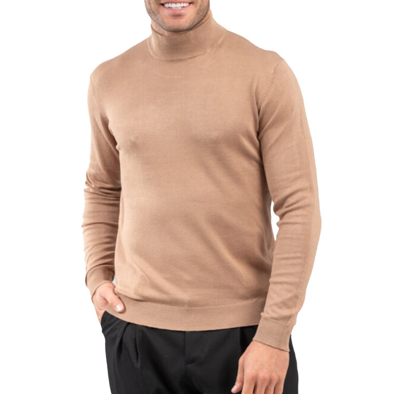 Vittorio Basic Lupeto Sweater In Viscose Fabric-Taba Vittorio Basic Lupeto Sweater In Viscose Fabric-Taba