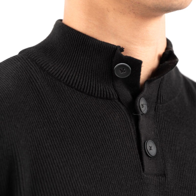 Vittorio Sweater Knitted Turtleneck Placket-Button Closure-Black