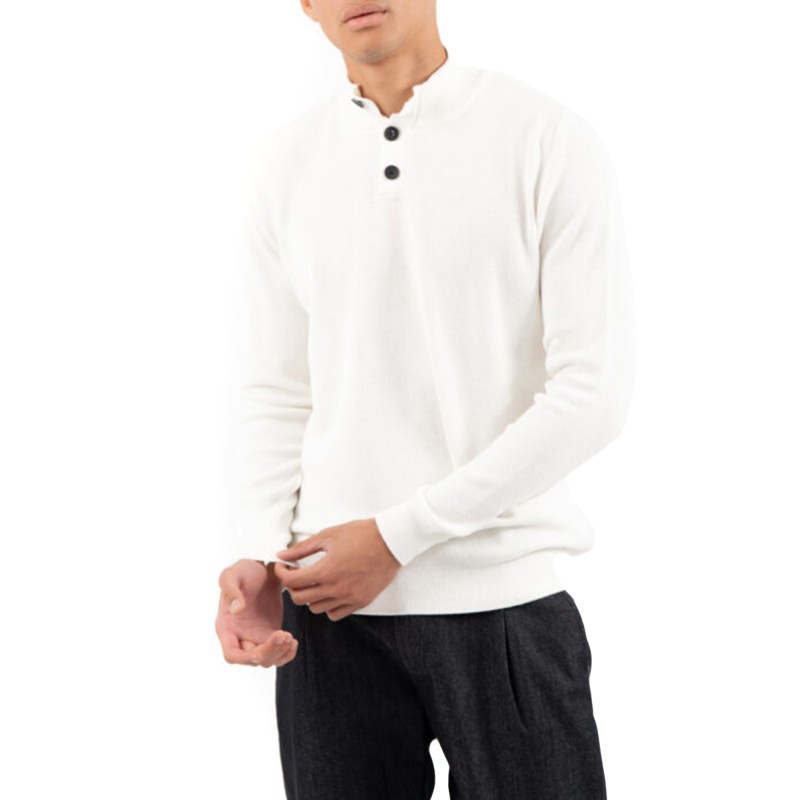 Vittorio Sweater Knitted Turtleneck Placket-Button Closure-Ecru