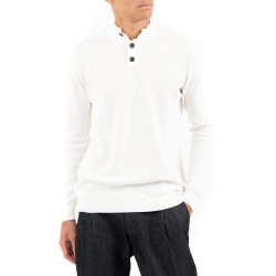 Vittorio Sweater Knitted Turtleneck Placket-Button Closure-Ecru