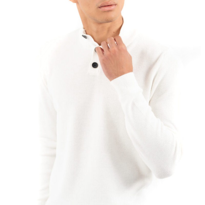 Vittorio Sweater Knitted Turtleneck Placket-Button Closure-Ecru