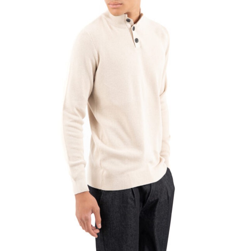Vittorio Sweater Knitted Turtleneck Placket-Button Closure-Stone