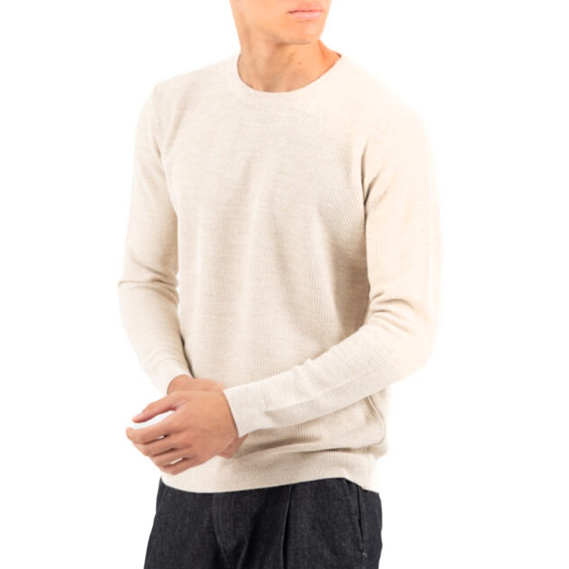 Vittorio Sweater Knitted Neckline In Jacquard Knit-Beige