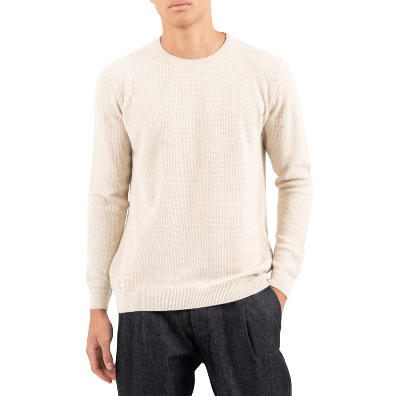 Vittorio Sweater Knitted Neckline In Jacquard Knit-Beige