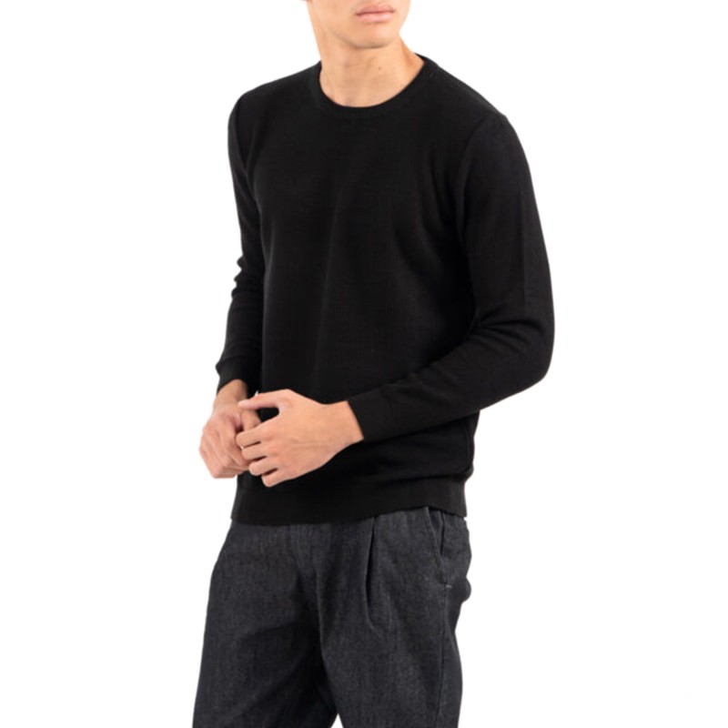 Vittorio Sweater Knitted Neckline In Jacquard Knit-Black Vittorio Sweater Knitted Neckline In Jacquard Knit-Black