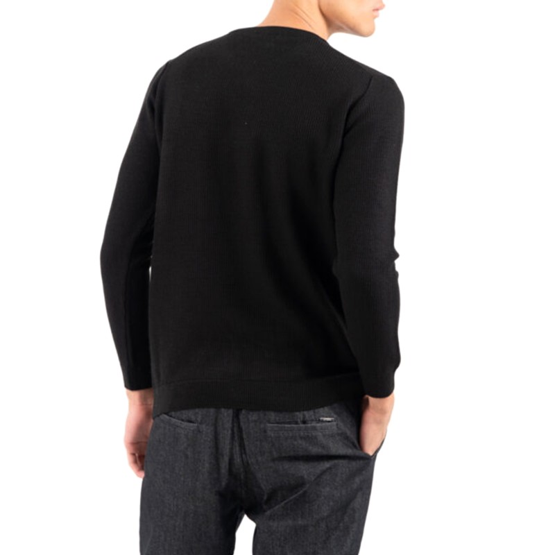 Vittorio Sweater Knitted Neckline In Jacquard Knit-Black Vittorio Sweater Knitted Neckline In Jacquard Knit-Black