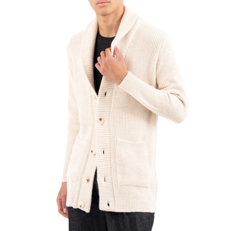 Vittorio Cardigan Jacket With Smokin Collar And External Pockets-Beige
