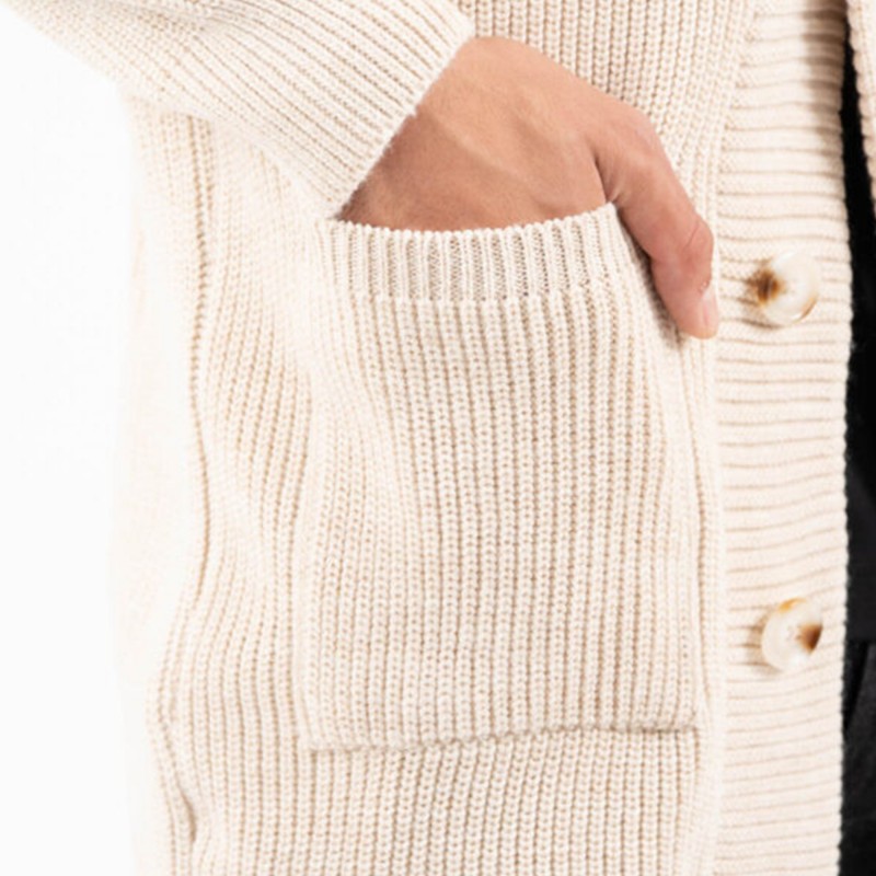Vittorio Cardigan Jacket With Smokin Collar And External Pockets-Beige