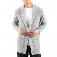 Vittorio Cardigan Jacket With Smokin Collar And External Pockets-Grey
