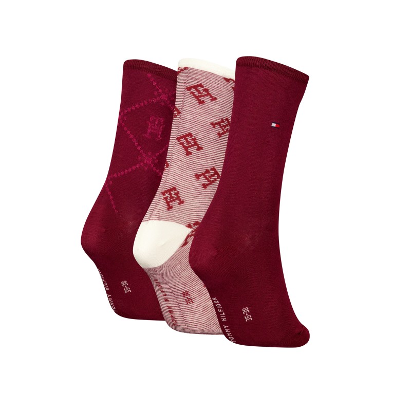 Tommy Hilfiger Women 3-Pack Socks Monogram Giftbox-Deep Rouge