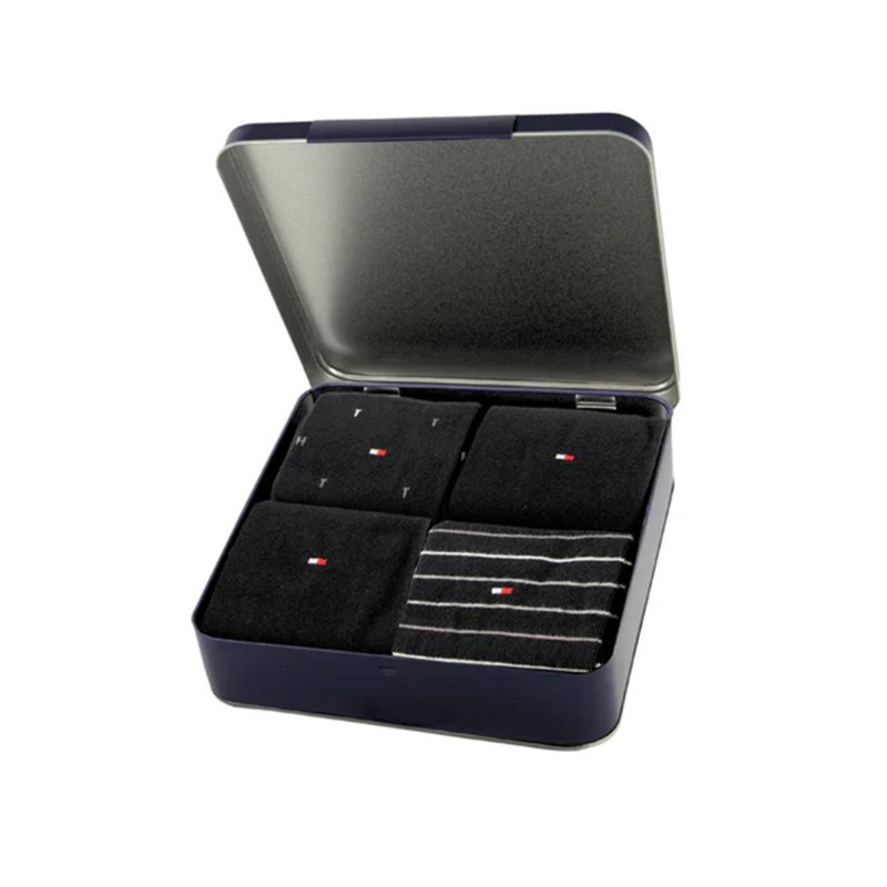 Tommy Hilfiger Socks 4 Pairs Tin Giftbox-Black