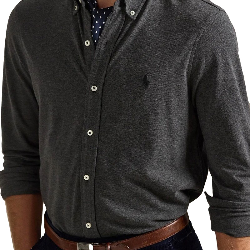 Polo Ralph Lauren Shirt Long Sleeve Knit-Grey Polo Ralph Lauren Shirt Long Sleeve Knit-Grey