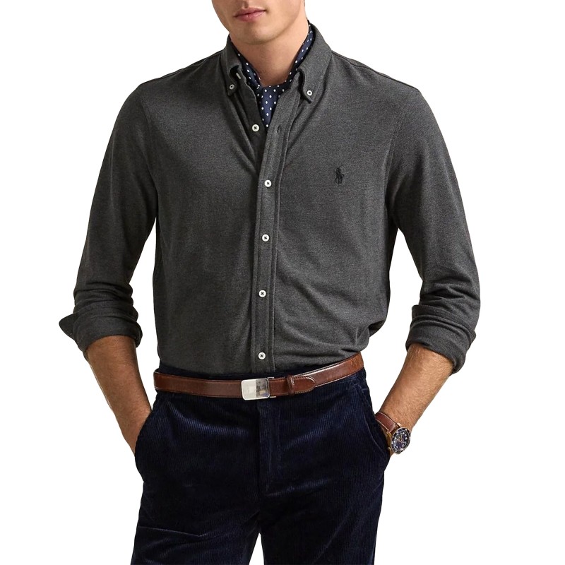 Polo Ralph Lauren Shirt Long Sleeve Knit-Grey Polo Ralph Lauren Shirt Long Sleeve Knit-Grey