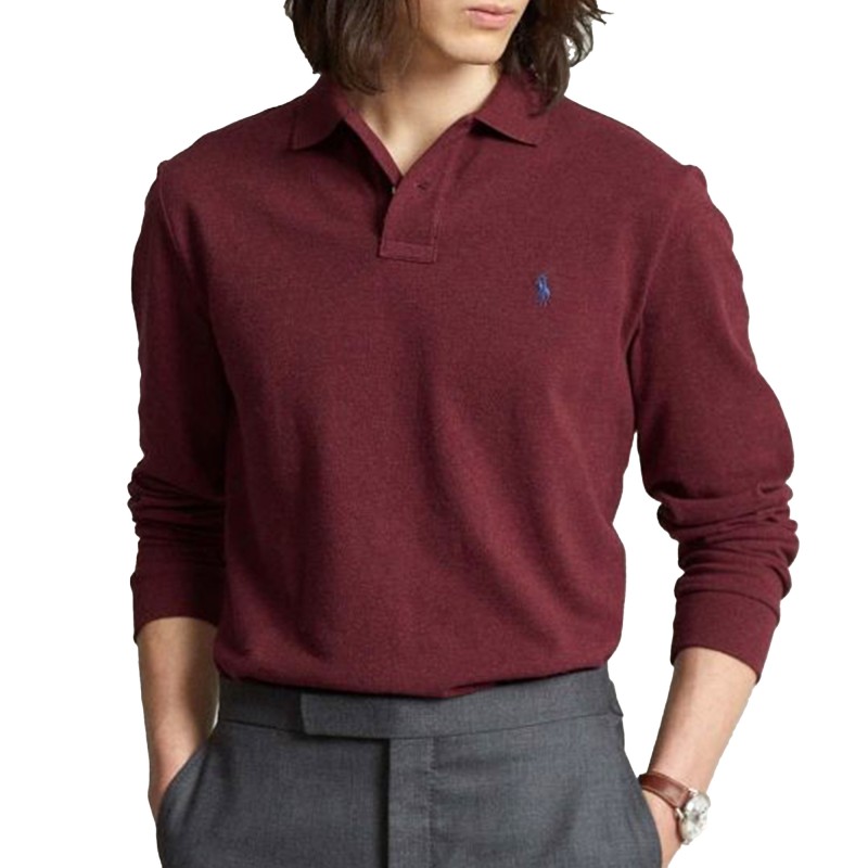 Polo Ralph Lauren Long Sleeve Knit Polo Shirt-Spring Wine Heather