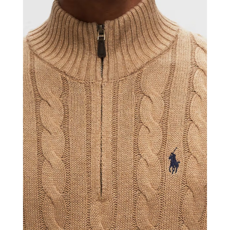 Polo Ralph Lauren Sweater Half Zip Cable Knit-Brown Polo Ralph Lauren Sweater Half Zip Cable Knit-Brown