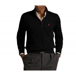 Polo Ralph Lauren Sweater Half Zip Cable Knit-Black