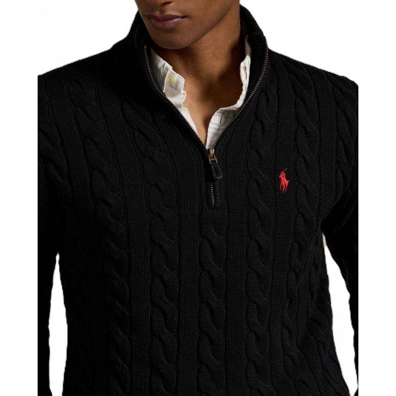 Polo Ralph Lauren Sweater Half Zip Cable Knit-Black Polo Ralph Lauren Sweater Half Zip Cable Knit-Black