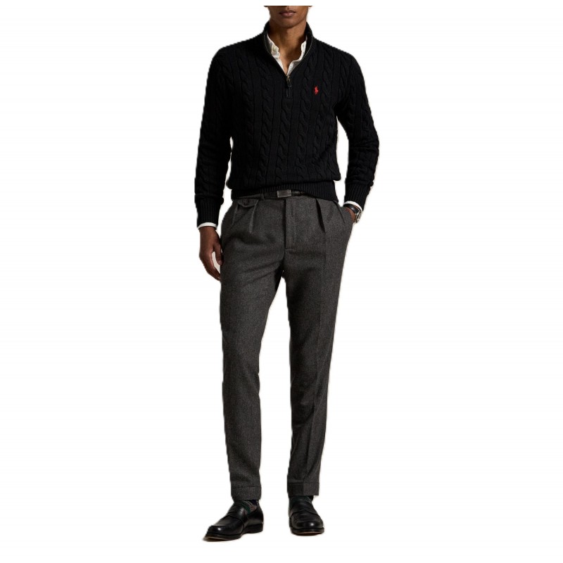Polo Ralph Lauren Sweater Half Zip Cable Knit-Black Polo Ralph Lauren Sweater Half Zip Cable Knit-Black