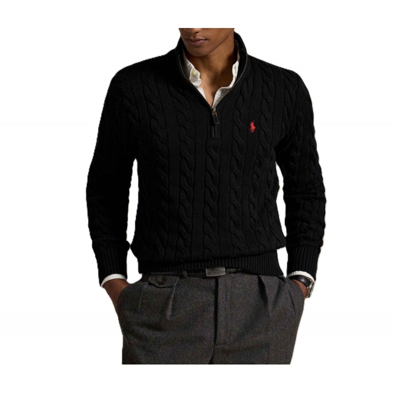 Polo Ralph Lauren Sweater Half Zip Cable Knit-Black Polo Ralph Lauren Sweater Half Zip Cable Knit-Black
