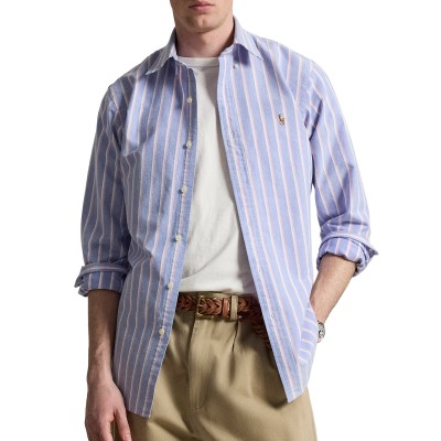 Polo Ralph Lauren Shirt Custom Fit Striped Oxford-Blue/Pink