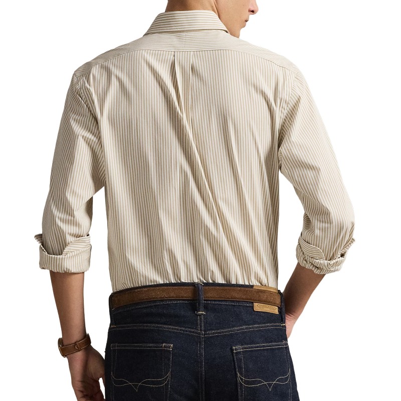 Polo Ralph Lauren Shirt Custom Fit Striped Stretch Poplin-Beige/White