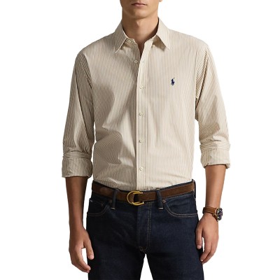 Polo Ralph Lauren Shirt Custom Fit Striped Stretch Poplin-Beige/White
