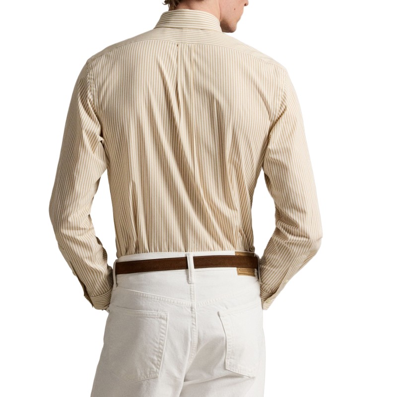 Polo Ralph Lauren Shirt Stripped Custom Fit Stretch-Khaki/White Polo Ralph Lauren Shirt Stripped Custom Fit Stretch-Khaki/White