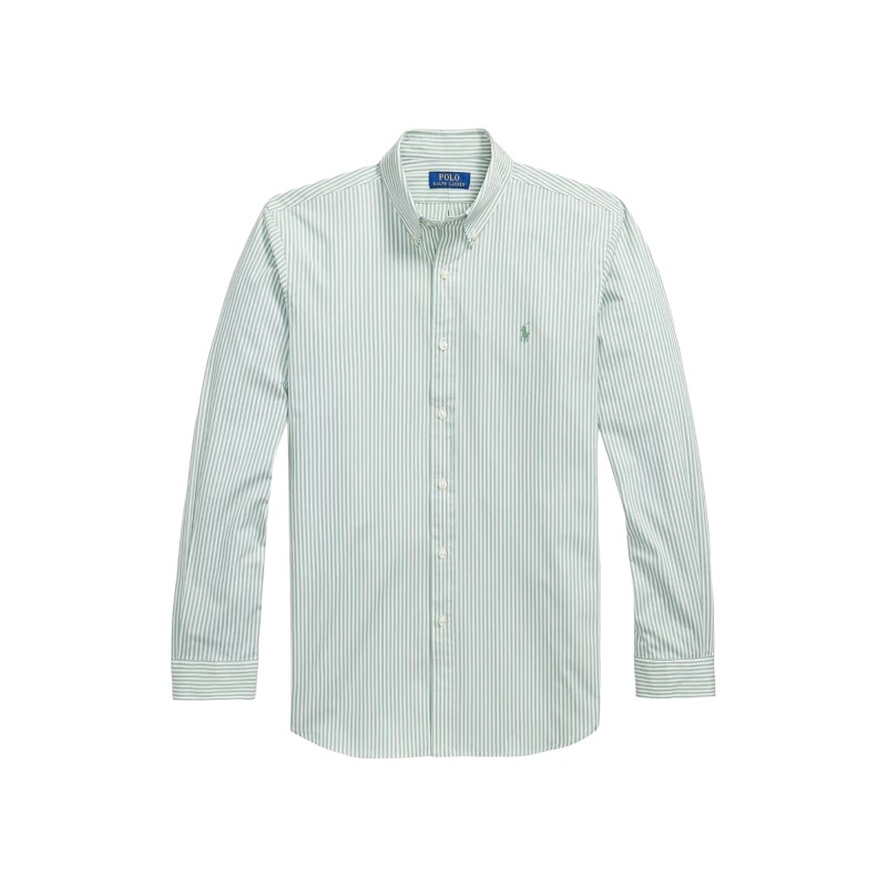 Polo Ralph Lauren Shirt Stripped Custom Fit Stretch-Green/White Polo Ralph Lauren Shirt Stripped Custom Fit Stretch-Green/White