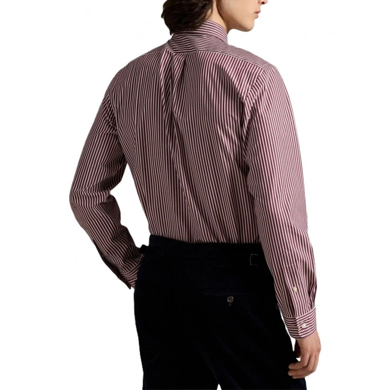 Polo Ralph Lauren Shirt Custom Fit Striped-Wine/White Polo Ralph Lauren Shirt Custom Fit Striped-Wine/White