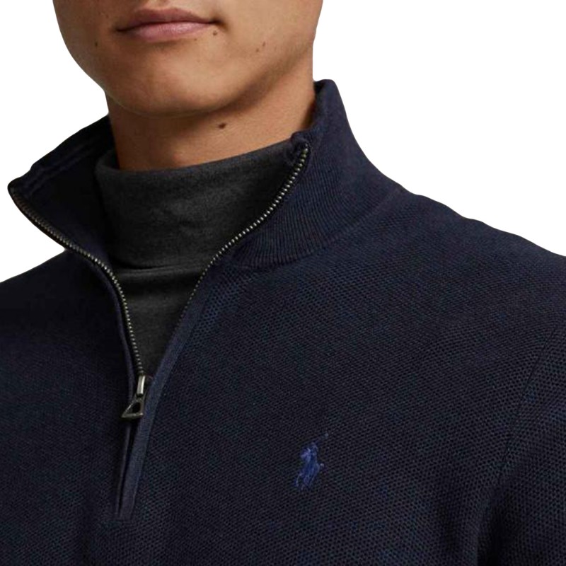Polo Ralph Lauren Mesh-Knit Cotton Quarter-Zip Jumper-Navy