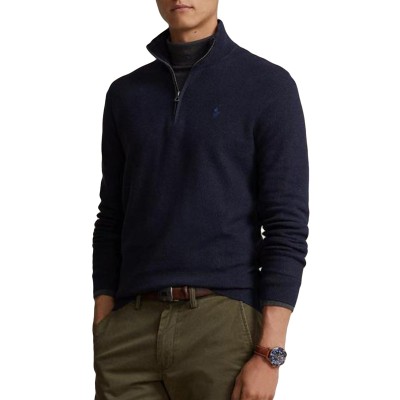 Polo Ralph Lauren Mesh-Knit Cotton Quarter-Zip Jumper-Navy