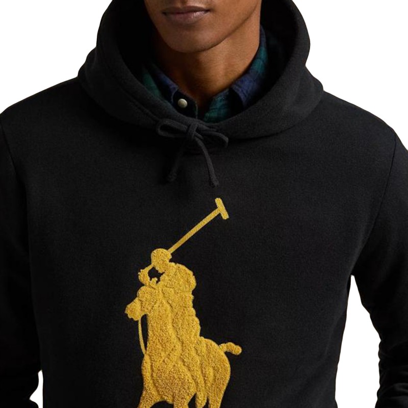 Polo Ralph Lauren Fleece Knit Pony Logo Hoodie Sweatshirt-Polo Black