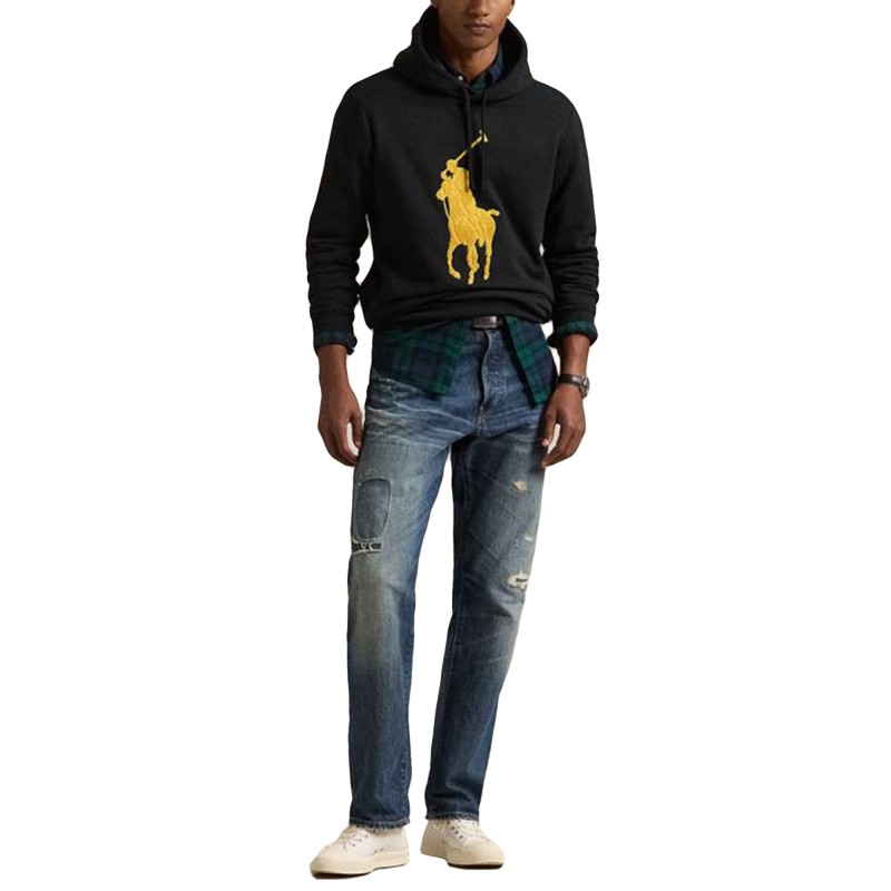 Polo Ralph Lauren Fleece Knit Pony Logo Hoodie Sweatshirt-Polo Black
