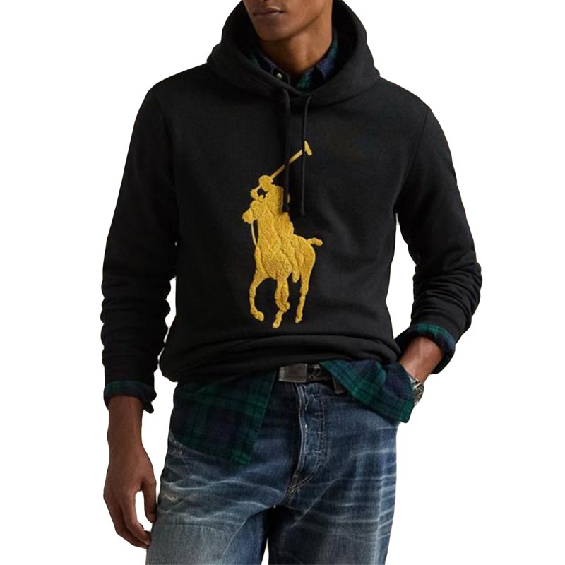 Polo Ralph Lauren Fleece Knit Pony Logo Hoodie Sweatshirt-Polo Black