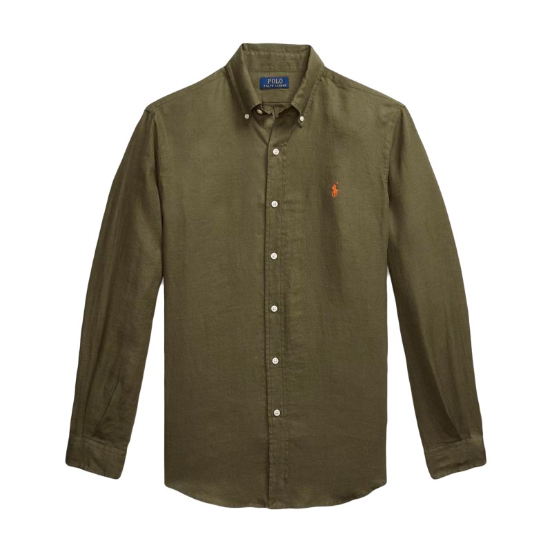Polo Ralph Lauren Shirt Custom Fit Linen-New Olive