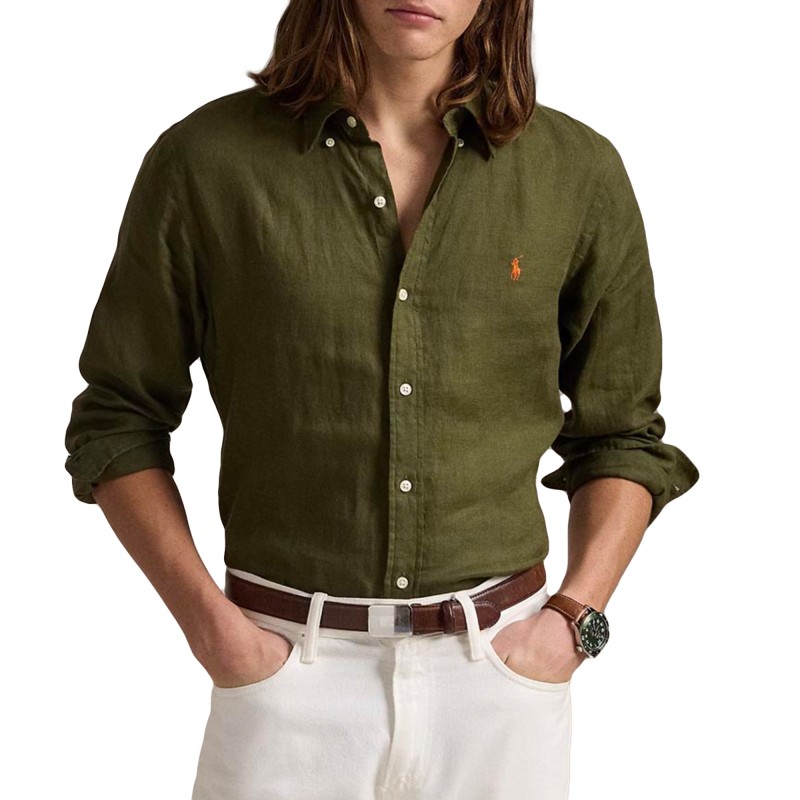 Polo Ralph Lauren Shirt Custom Fit Linen-New Olive