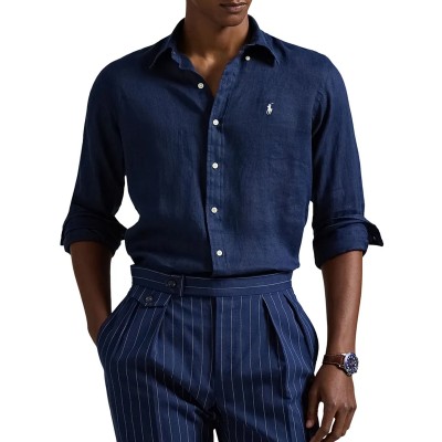 Polo Ralph Lauren Shirt Linen Custom Fit-Navy