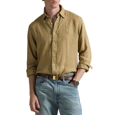 Polo Ralph Lauren Shirt Custom Fit Linen-Caf Tan