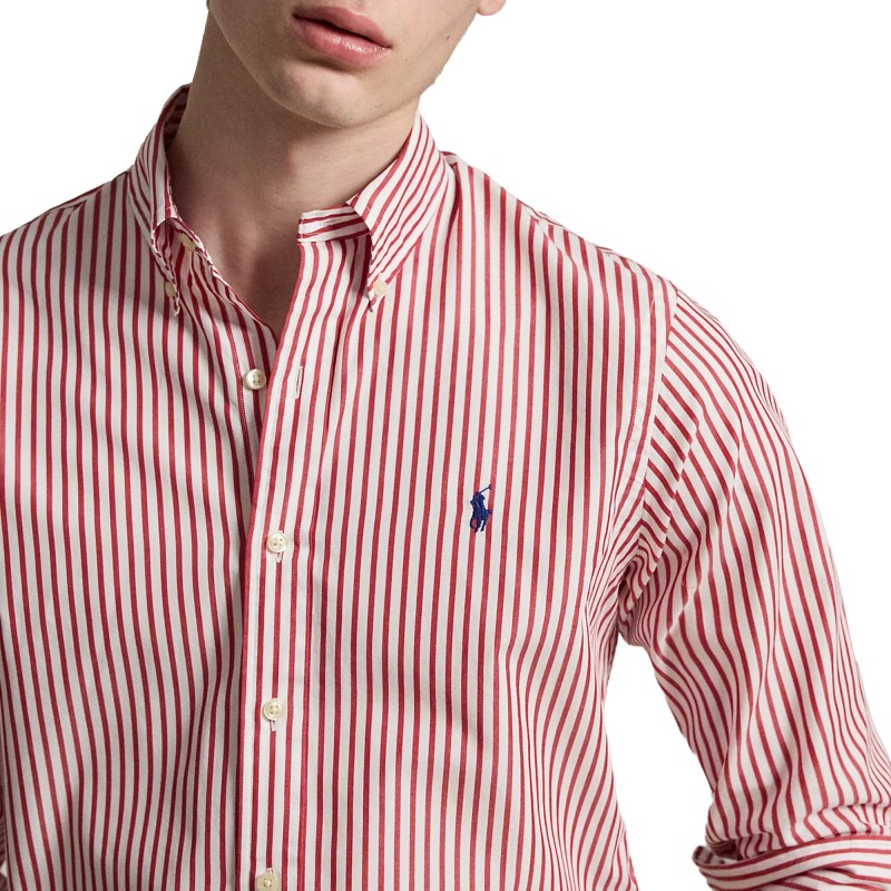 Polo Ralph Lauren Shirt Custom Fit Striped Broadcloth-White/Red