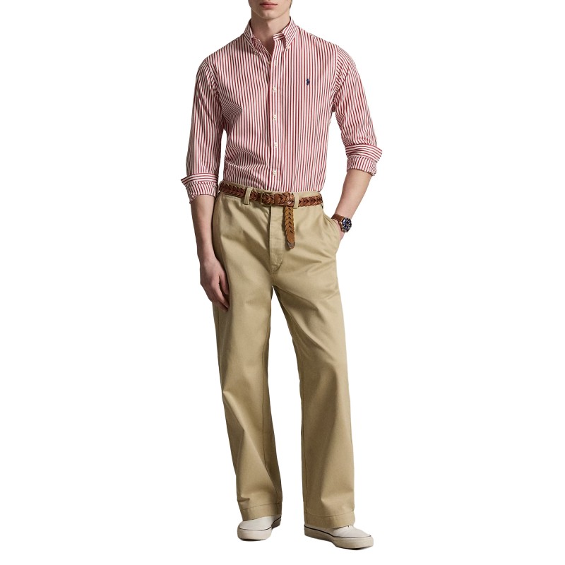 Polo Ralph Lauren Shirt Custom Fit Striped Broadcloth-White/Red
