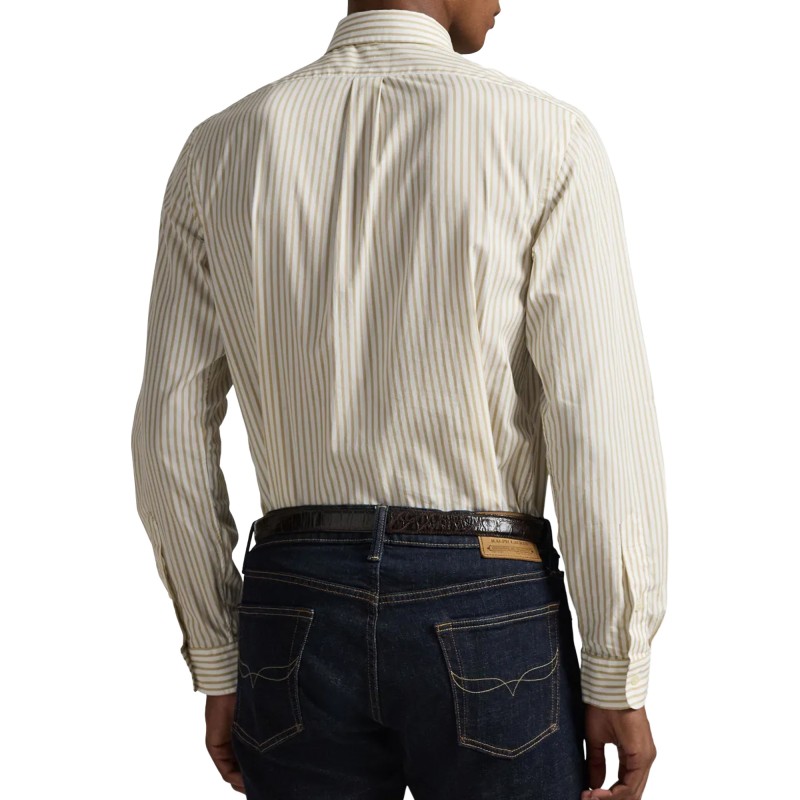 Polo Ralph Lauren Shirt Custom Fit Striped Broadcloth-White/Beige