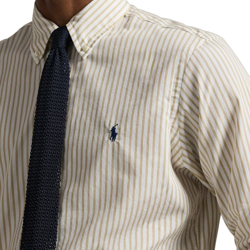 Polo Ralph Lauren Shirt Custom Fit Striped Broadcloth-White/Beige