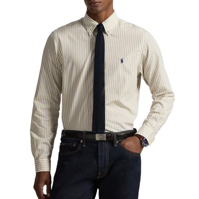 Polo Ralph Lauren Shirt Custom Fit Striped Broadcloth-White/Beige