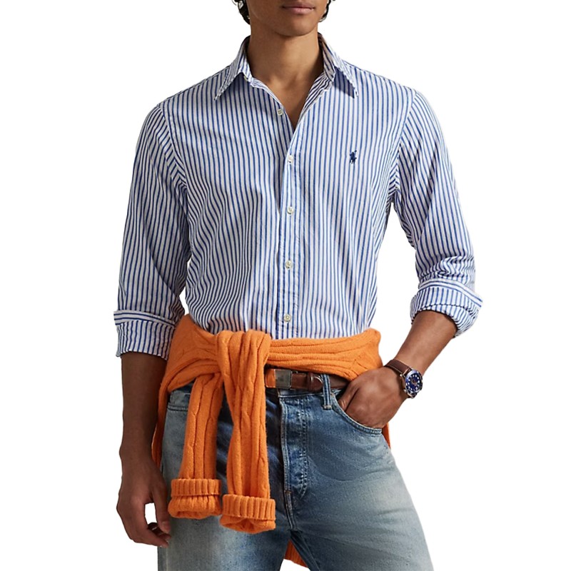 Polo Ralph Lauren Shirt Custom Fit Striped Broadcloth-White/Blue Polo Ralph Lauren Shirt Custom Fit Striped Broadcloth-White/Blue