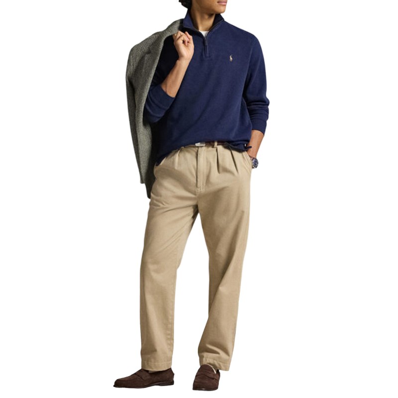 Polo Ralph Lauren Pollover Estate Rib Quarter Zip-Navy Polo Ralph Lauren Pollover Estate Rib Quarter Zip-Navy