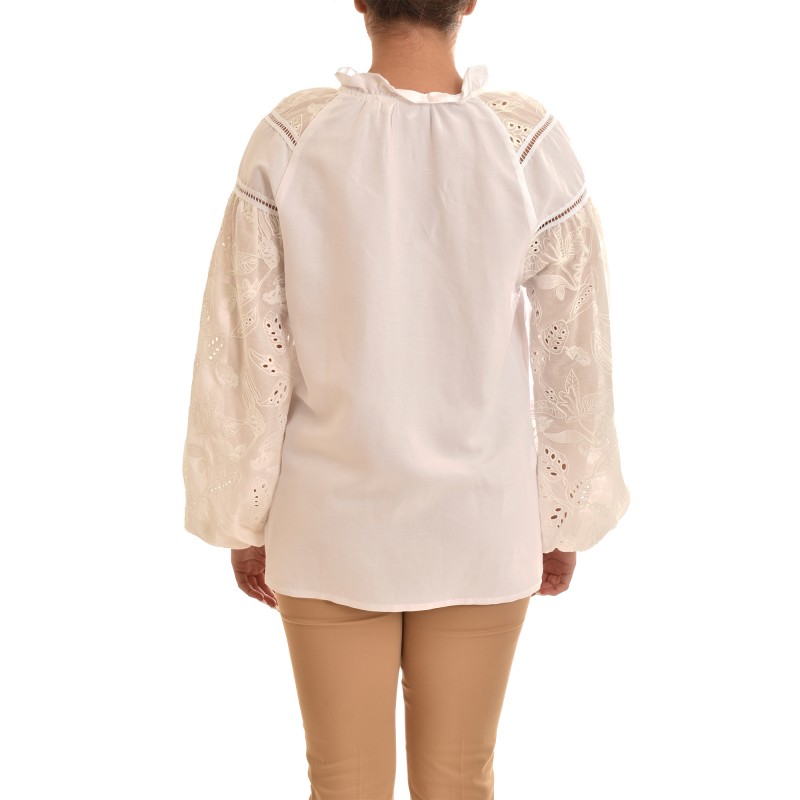 Kasia Tunic With Embroidered Sleeves-White Kasia Tunic With Embroidered Sleeves-White