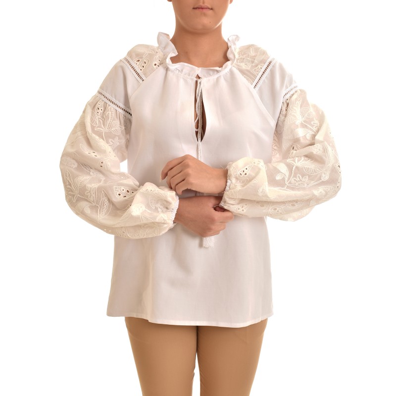 Kasia Tunic With Embroidered Sleeves-White Kasia Tunic With Embroidered Sleeves-White